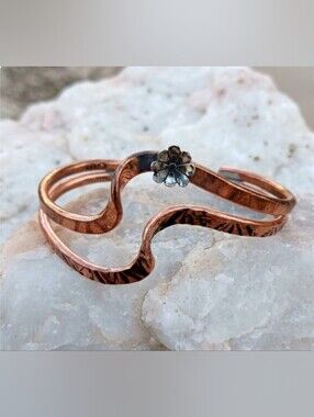 Signed "AC" Hallmark Engraved Copper Bracelet Stamped Pattern. "6.5".
